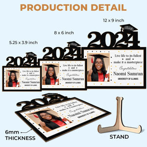 Photo personnalisée Vivez pleinement votre vie - Plaque en bois personnalisée à 2 couches avec support - Cadeau de remise de diplôme pour frères et sœurs