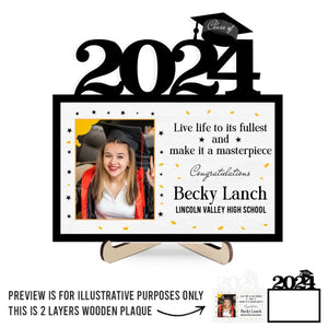 Photo personnalisée Vivez pleinement votre vie et faites-en un chef-d'œuvre - Plaque en bois personnalisée à 2 couches avec support pour famille - Cadeau de remise de diplôme pour frères et sœurs