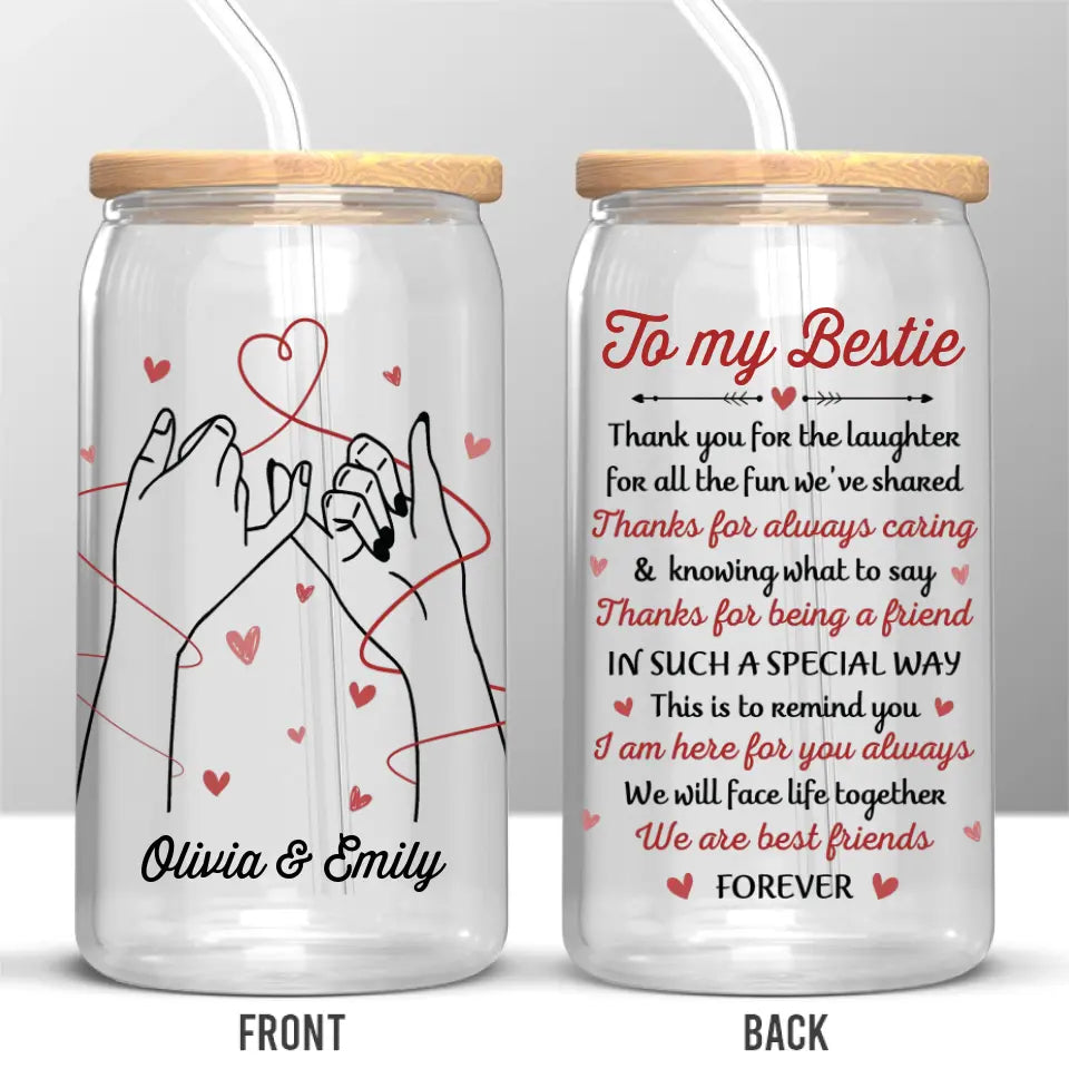 Merci pour les rires, pour tout le plaisir que nous avons partagé - Tasse en verre personnalisée Bestie, tasse à café glacé - Cadeau pour les meilleurs amis, BFF, sœurs
