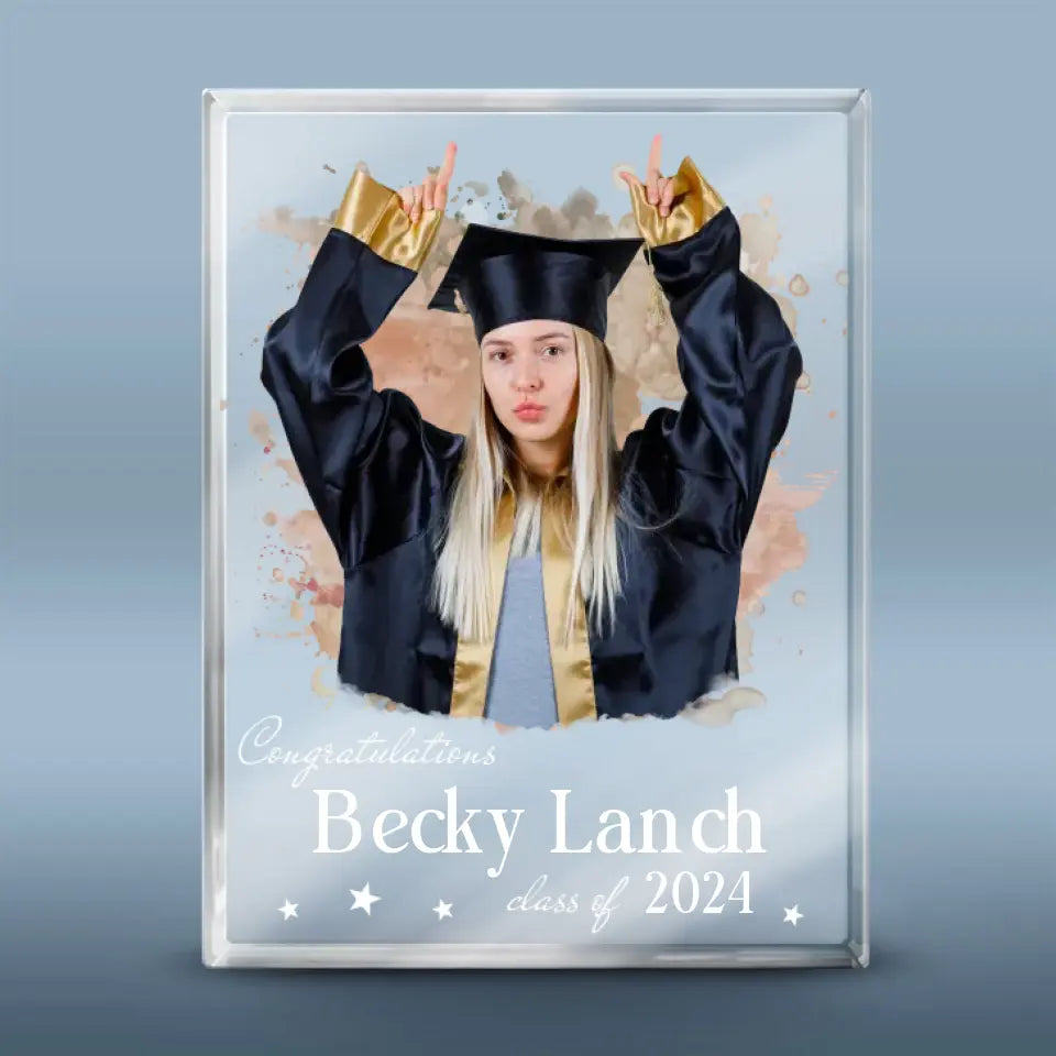 Plaque rectangulaire en acrylique personnalisée avec photo « Joyeuse remise de diplôme » - Cadeau de remise de diplôme pour frères et sœurs