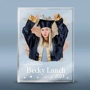 Plaque rectangulaire en acrylique personnalisée avec photo « Joyeuse remise de diplôme » - Cadeau de remise de diplôme pour frères et sœurs