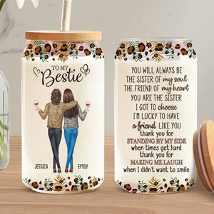 Tu seras toujours la sœur de mon âme - Tasse en verre personnalisée Bestie, tasse à café glacé - Cadeau pour meilleures amies, BFF, sœurs