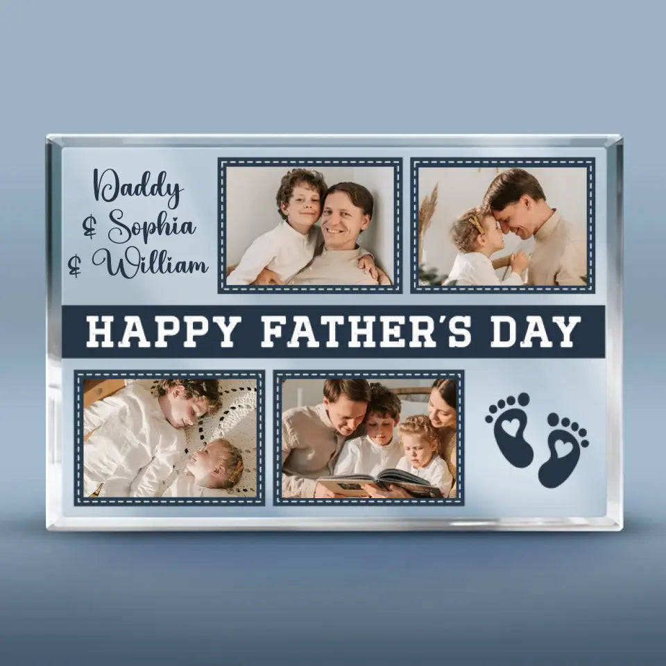 Photo personnalisée Bonne fête des pères - Plaque rectangulaire en acrylique personnalisée pour la famille - Cadeau pour la fête des pères
