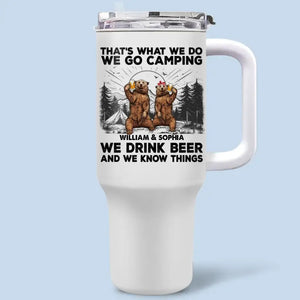On va camper, on boit de la bière - Gobelet personnalisé en acier inoxydable de 40 oz avec poignée - Cadeau pour les amateurs de camping