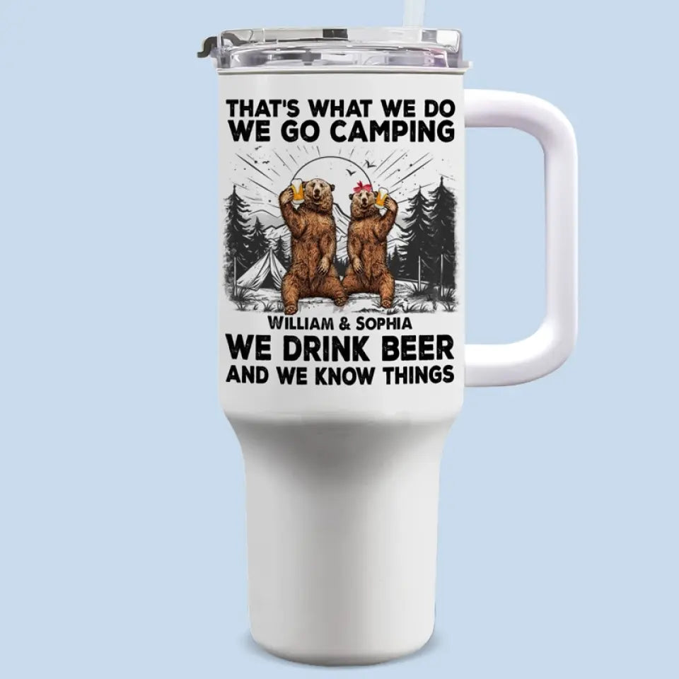 On va camper, on boit de la bière - Gobelet personnalisé en acier inoxydable de 40 oz avec poignée - Cadeau pour les amateurs de camping