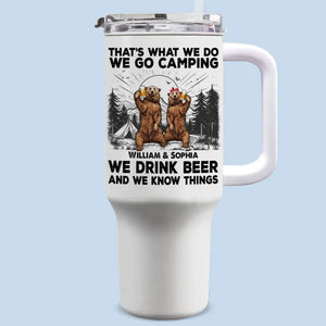 On va camper, on boit de la bière - Gobelet personnalisé en acier inoxydable de 40 oz avec poignée - Cadeau pour les amateurs de camping
