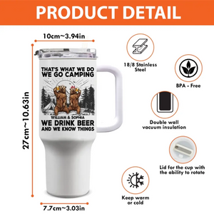 On va camper, on boit de la bière - Gobelet personnalisé en acier inoxydable de 40 oz avec poignée - Cadeau pour les amateurs de camping