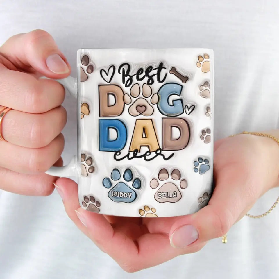 Meilleur papa à fourrure de tous les temps - Mug personnalisé avec impression 3D effet gonflé pour chien et chat - Fête des pères, cadeau pour les propriétaires d'animaux et les amoureux des animaux