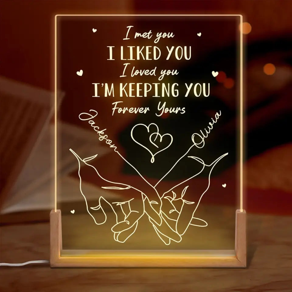 Je te garde à jamais à toi - Veilleuse LED 3D personnalisée en forme de noyer pour couple - Cadeau pour mari et femme, anniversaire