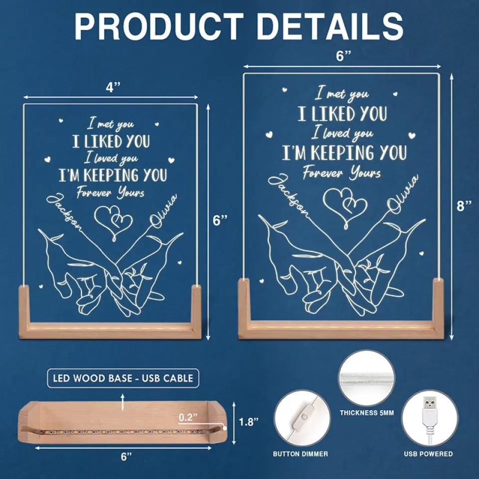 Je te garde à jamais à toi - Veilleuse LED 3D personnalisée en forme de noyer pour couple - Cadeau pour mari et femme, anniversaire