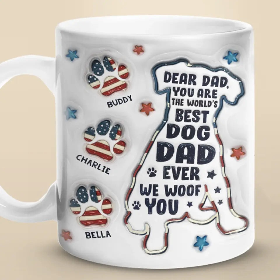 Tu es le meilleur papa de chien au monde - Mug personnalisé avec effet gonflé 3D - Fête des pères, cadeau pour les propriétaires d'animaux et les amoureux des animaux