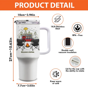Créez des souvenirs, un emplacement de camping à la fois - Gobelet personnalisé en acier inoxydable de 1 134 ml avec poignée - Cadeau pour les amateurs de camping