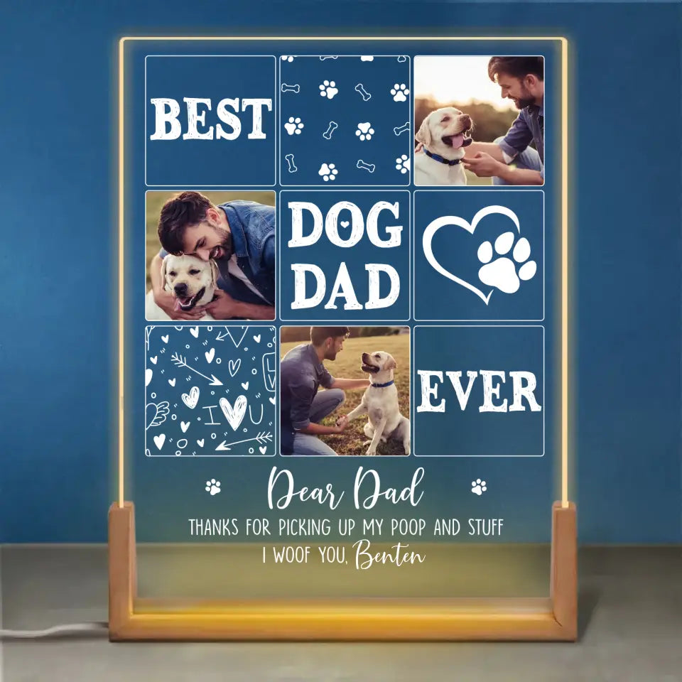 Photo personnalisée merci d'avoir ramassé mes crottes et autres affaires - veilleuse LED 3D personnalisée en forme de noyer pour chien et chat - cadeau de fête des pères, d'anniversaire pour papa