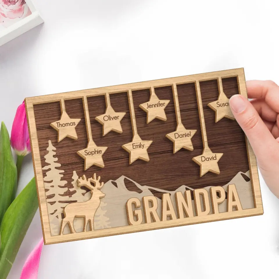 Tu es mes petites étoiles - Plaque en bois personnalisée à 2 couches avec support - Cadeau pour papa, grand-père