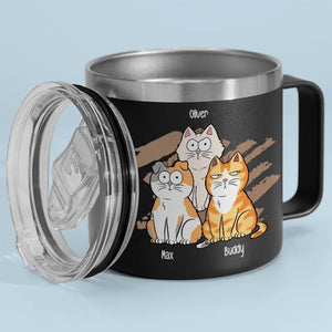 La vie est meilleure avec du café et un chat ! Gobelet personnalisé en acier inoxydable de 14 oz avec poignée, motif chat ! Cadeau pour les propriétaires et les amoureux des animaux.