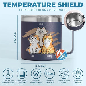 La vie est meilleure avec du café et un chat ! Gobelet personnalisé en acier inoxydable de 14 oz avec poignée, motif chat ! Cadeau pour les propriétaires et les amoureux des animaux.