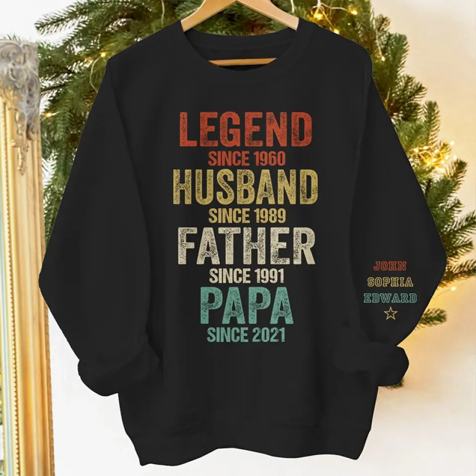 Sweat-shirt unisexe personnalisé avec motif sur la manche - Cadeau pour papa, grand-père, mari et papa