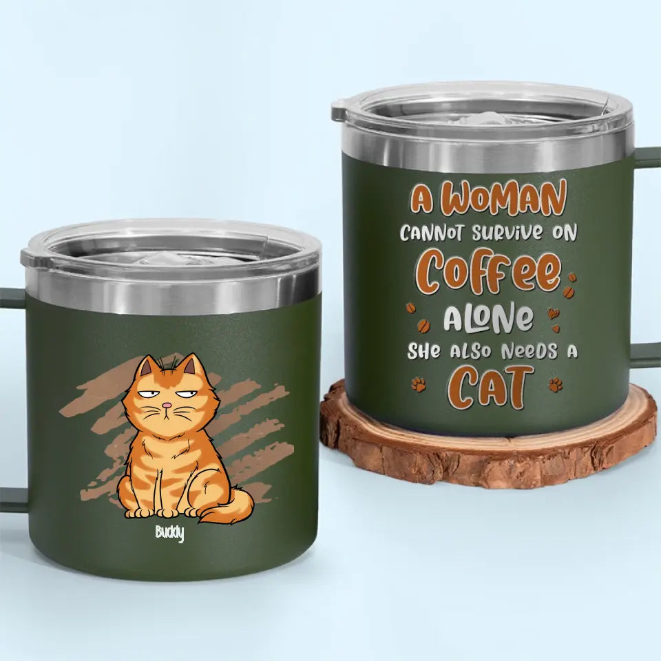 La vie est meilleure avec du café et un chat ! Gobelet personnalisé en acier inoxydable de 14 oz avec poignée, motif chat ! Cadeau pour les propriétaires et les amoureux des animaux.