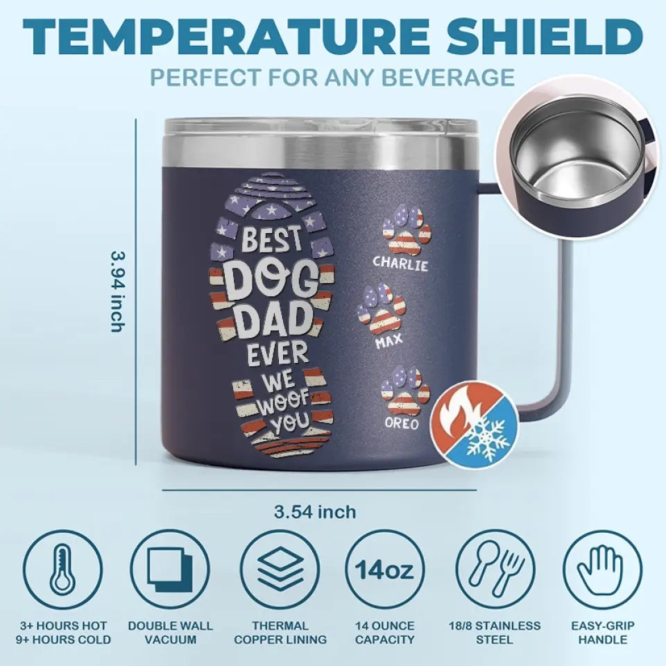 Je t'aime tous les jours - Gobelet personnalisé en acier inoxydable de 14 oz avec poignée pour chien - Cadeau pour les propriétaires et les amoureux des animaux