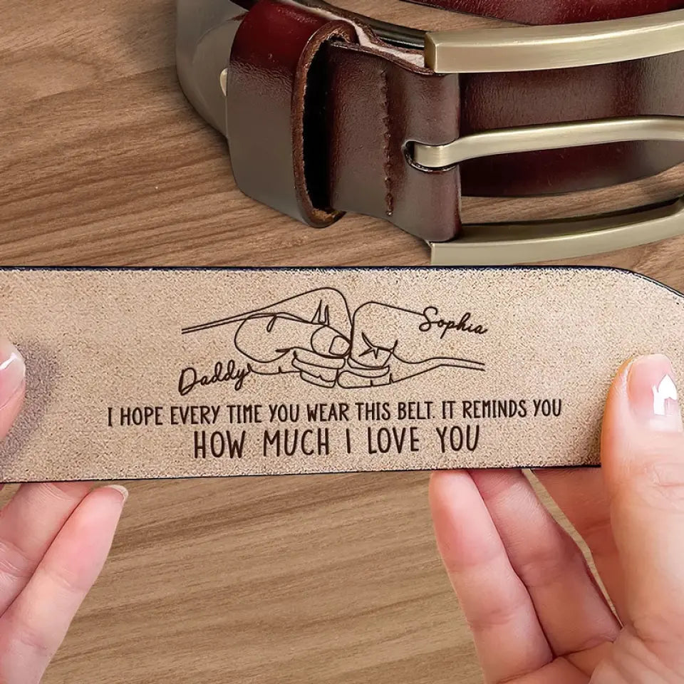 Cela vous rappelle combien je t'aime - Ceinture en cuir gravée personnalisée pour la famille - Fête des pères, cadeau pour papa, grand-père