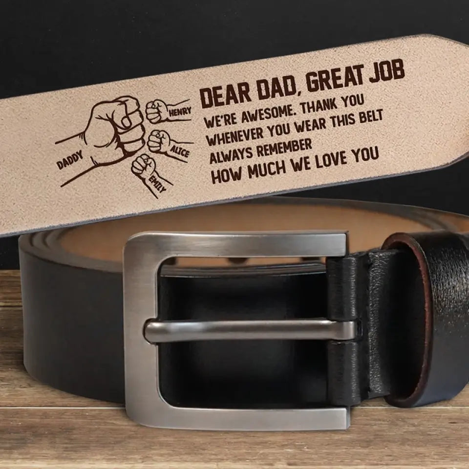 Excellent travail, nous sommes géniaux - Ceinture en cuir gravée personnalisée pour la famille - Fête des pères, cadeau pour papa, grand-père