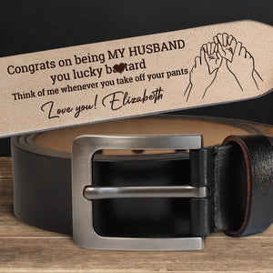 Félicitations pour être devenu mon mari ! Ceinture en cuir gravée personnalisée pour couple ! Cadeau pour mari et femme, anniversaire