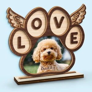 Photo personnalisée « Mon amour pour toi est éternel » – Plaque commémorative en bois personnalisée à 2 couches avec support plat – Cadeau de pendaison de crémaillère pour propriétaires et amoureux des animaux