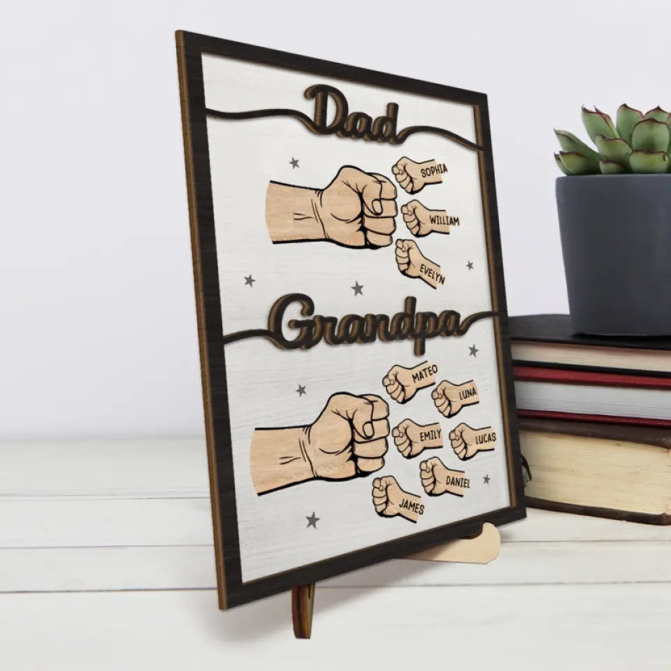 Premier papa, maintenant grand-père - Plaque en bois personnalisée à 2 couches avec support pour la famille - Cadeau pour la fête des pères, papa et grand-père