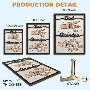 Premier papa, maintenant grand-père - Plaque en bois personnalisée à 2 couches avec support pour la famille - Cadeau pour la fête des pères, papa et grand-père