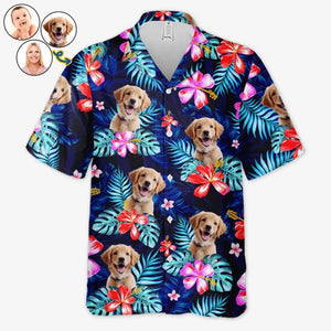 Photo personnalisée « C'est l'été et l'heure de la promenade » - T-shirt hawaïen tropical unisexe personnalisé pour chien et chat - Cadeau de vacances d'été, cadeau pour propriétaires d'animaux, amoureux des animaux