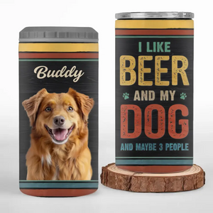 Un chien personnalisé résout la plupart de mes problèmes, la bière résout le reste - Gobelet isotherme 4 en 1 personnalisé pour chien - Fête des Pères, cadeau pour les propriétaires d'animaux et les amoureux des animaux