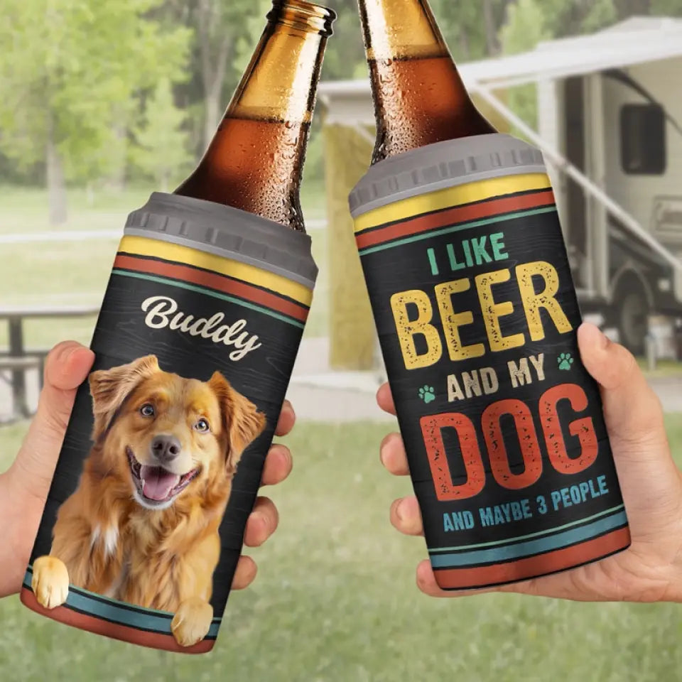 Un chien personnalisé résout la plupart de mes problèmes, la bière résout le reste - Gobelet isotherme 4 en 1 personnalisé pour chien - Fête des Pères, cadeau pour les propriétaires d'animaux et les amoureux des animaux