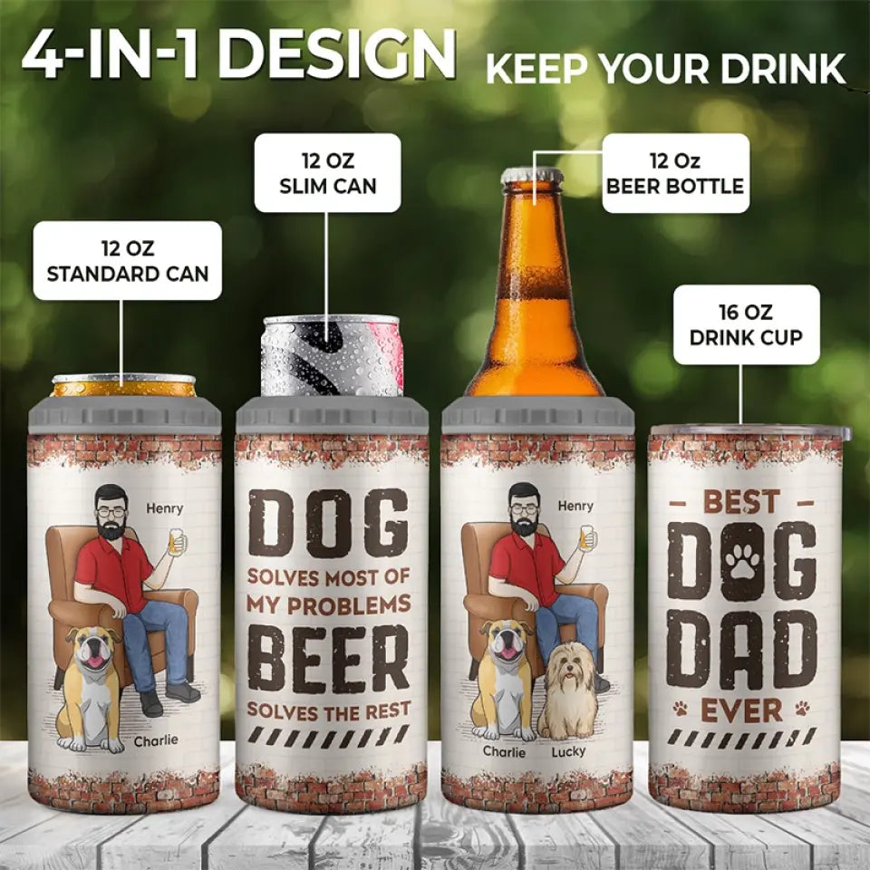 Mes amis sont des chiens et de la bière - Gobelet isotherme 4 en 1 personnalisé pour chien - Fête des pères, cadeau pour les propriétaires d'animaux et les amoureux des animaux