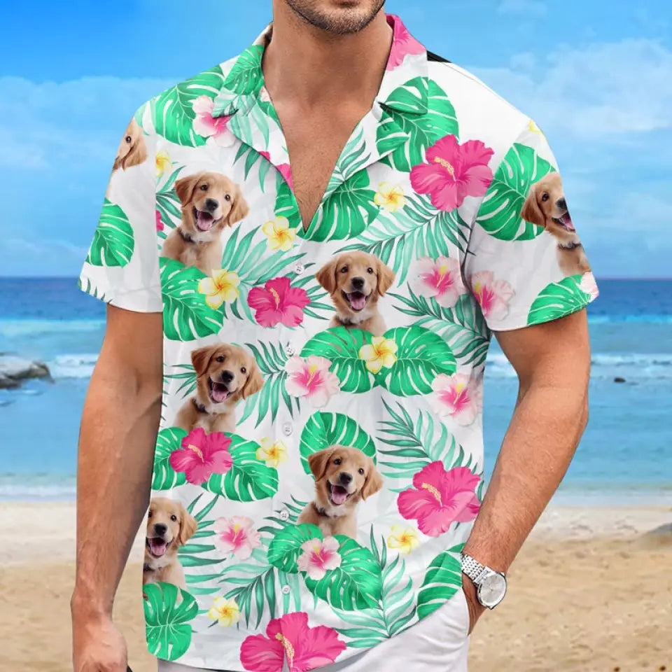 T-shirt hawaïen unisexe personnalisé avec photo « C'est l'été » pour chien et chat, motif tropical, idéal pour les vacances d'été et les amoureux des animaux.