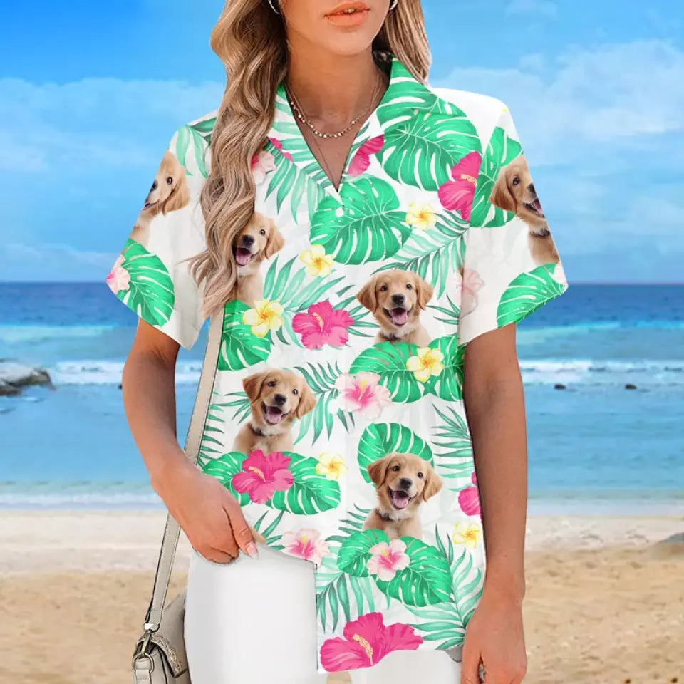 T-shirt hawaïen unisexe personnalisé avec photo « C'est l'été » pour chien et chat, motif tropical, idéal pour les vacances d'été et les amoureux des animaux.