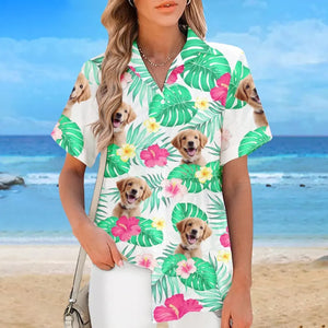 T-shirt hawaïen unisexe personnalisé avec photo « C'est l'été » pour chien et chat, motif tropical, idéal pour les vacances d'été et les amoureux des animaux.