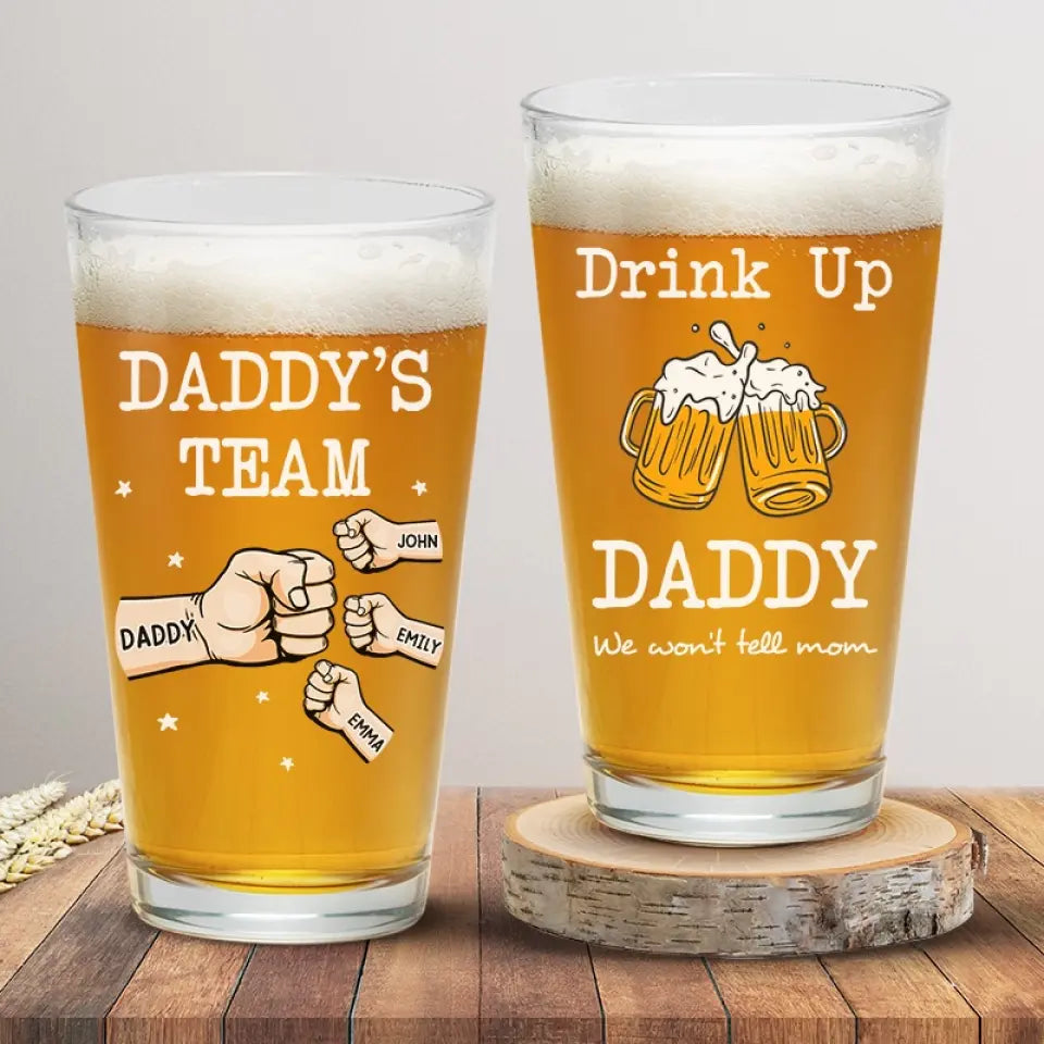 Bois papa, on ne le dira pas à maman - Verre à bière personnalisé pour la famille - Fête des pères, cadeau pour papa, grand-père