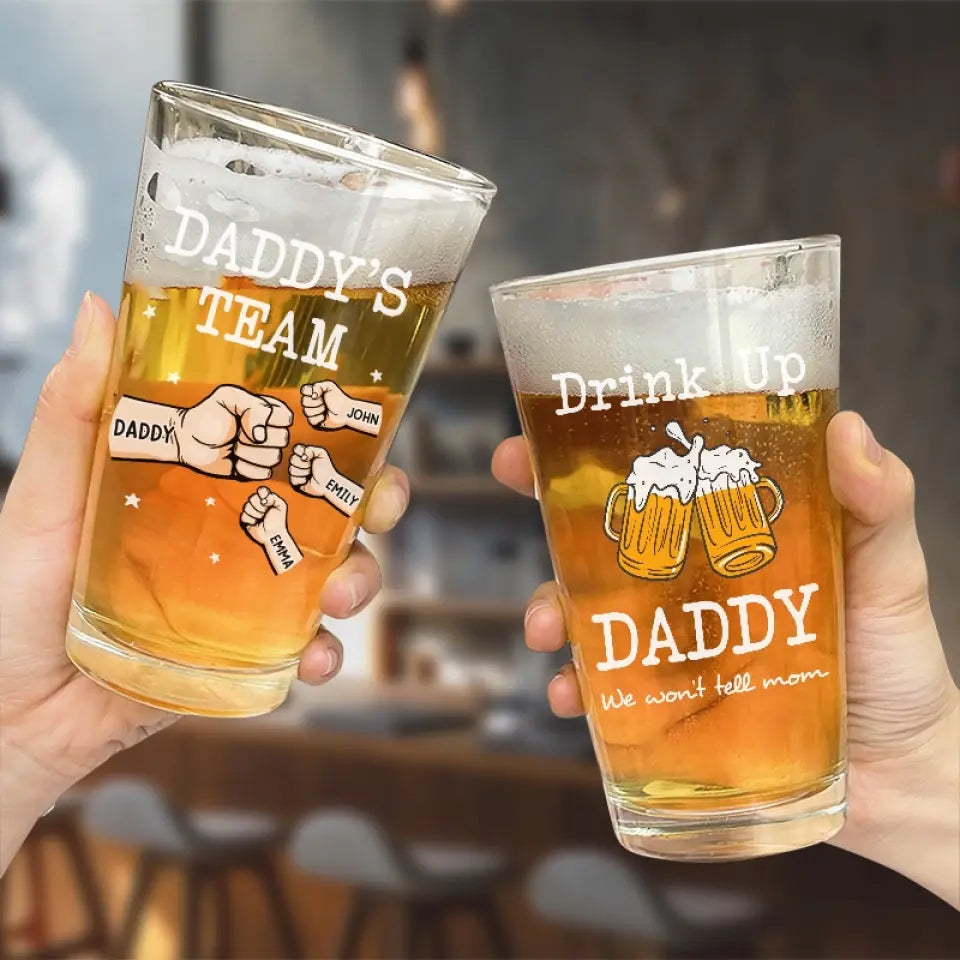 Bois papa, on ne le dira pas à maman - Verre à bière personnalisé pour la famille - Fête des pères, cadeau pour papa, grand-père