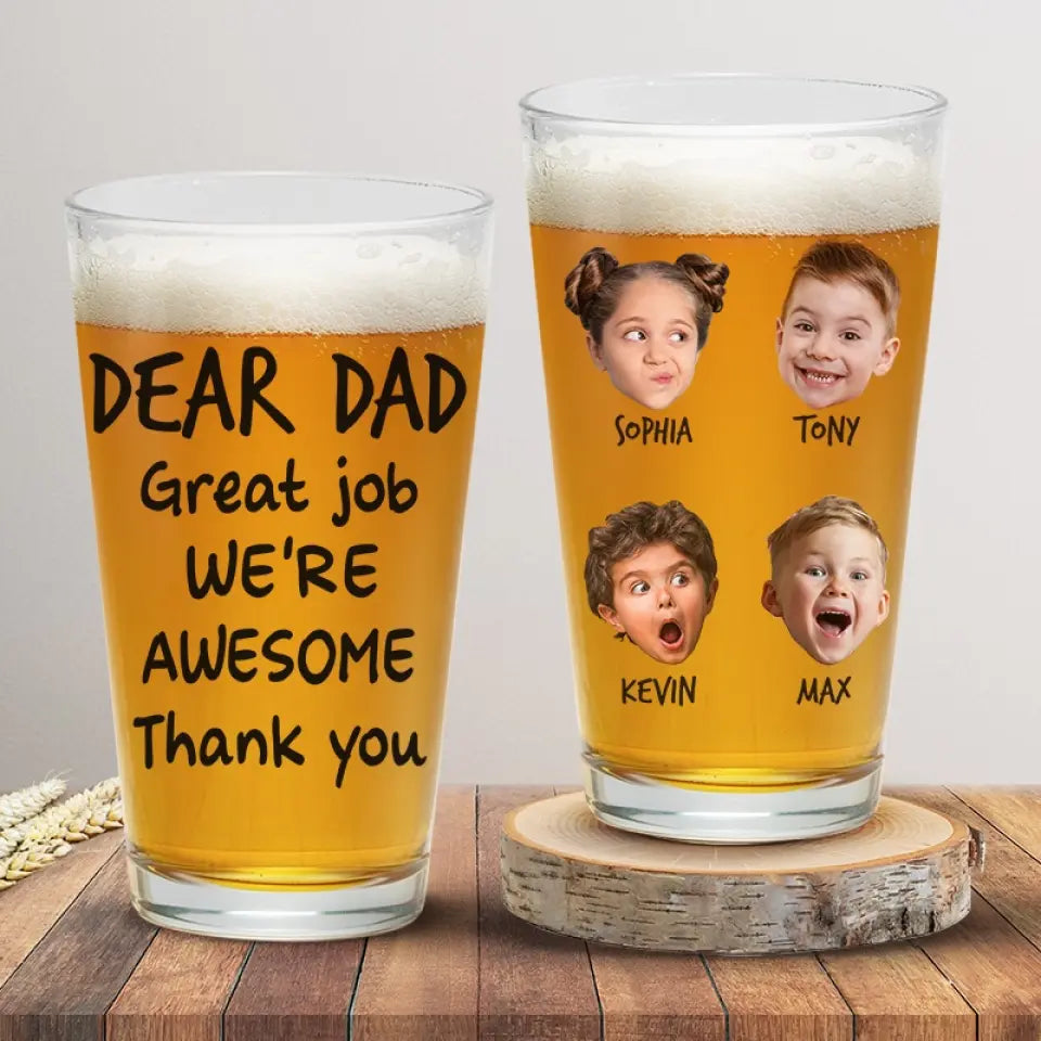 Photo personnalisée Je suis génial Merci - Verre à bière personnalisé pour la famille - Fête des pères, cadeau pour papa, grand-père