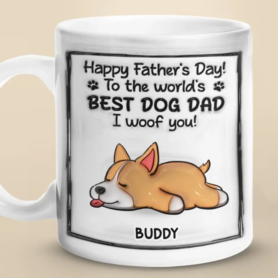 Au meilleur papa chien du monde, je t'aime ! Mug personnalisé avec effet gonflable en 3D, imprimé chien ! Cadeau pour la fête des pères, pour les propriétaires d'animaux et les amoureux des animaux.