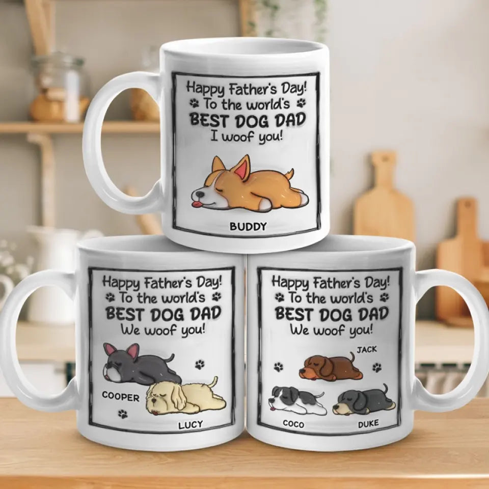 Au meilleur papa chien du monde, je t'aime ! Mug personnalisé avec effet gonflable en 3D, imprimé chien ! Cadeau pour la fête des pères, pour les propriétaires d'animaux et les amoureux des animaux.