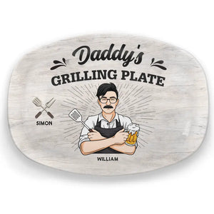 Papa fait un barbecue, alors on ferait mieux de prendre du recul - Plateau personnalisé familial - Fête des pères, cadeau pour papa, grand-père