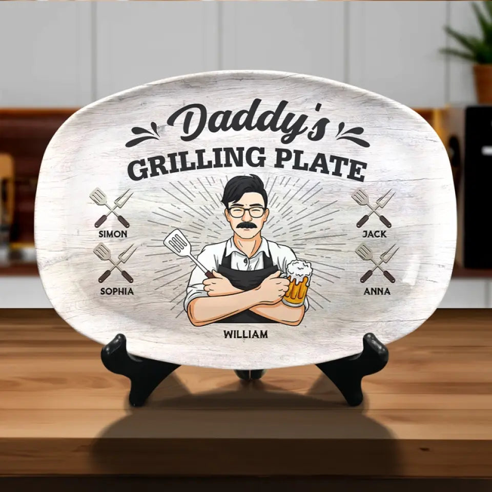 Papa fait un barbecue, alors on ferait mieux de prendre du recul - Plateau personnalisé familial - Fête des pères, cadeau pour papa, grand-père