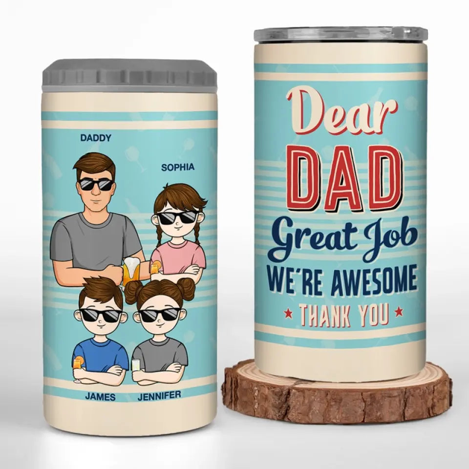 Cher papa, bon travail, nous sommes géniaux - Gobelet isotherme personnalisé 4 en 1 pour la famille - Fête des pères, cadeau pour papa, grand-père