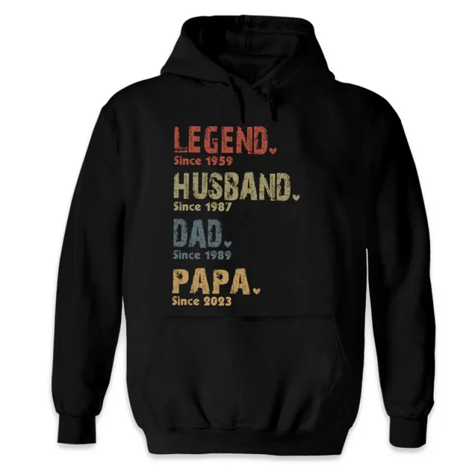 Légende, mari, papa et papa depuis - T-shirt unisexe personnalisé pour la famille, sweat à capuche, sweat-shirt - Nouveauté, fête des pères, cadeau d'anniversaire pour papa, grand-père AMZ