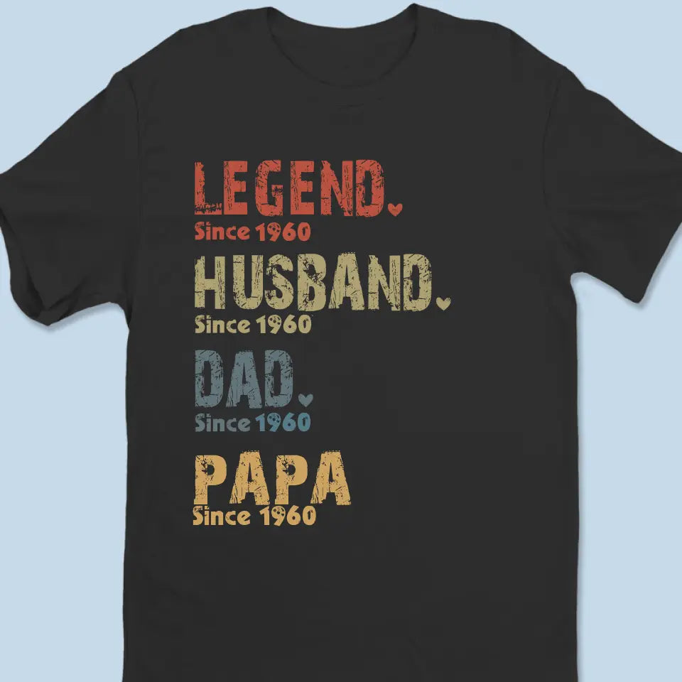 Légende, mari, papa et papa depuis - T-shirt unisexe personnalisé pour la famille, sweat à capuche, sweat-shirt - Nouveauté, fête des pères, cadeau d'anniversaire pour papa, grand-père AMZ