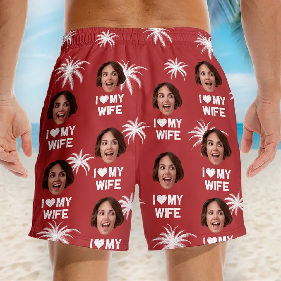 Photo personnalisée La vie est une plage, profitez des vagues - Short de plage hawaïen personnalisé amusant pour homme - Cadeau de vacances d'été, cadeau de fête d'anniversaire pour mari