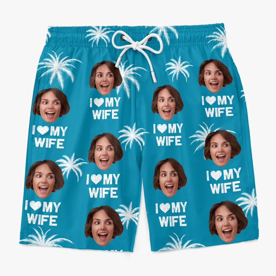 Photo personnalisée La vie est une plage, profitez des vagues - Short de plage hawaïen personnalisé amusant pour homme - Cadeau de vacances d'été, cadeau de fête d'anniversaire pour mari
