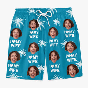 Photo personnalisée La vie est une plage, profitez des vagues - Short de plage hawaïen personnalisé amusant pour homme - Cadeau de vacances d'été, cadeau de fête d'anniversaire pour mari
