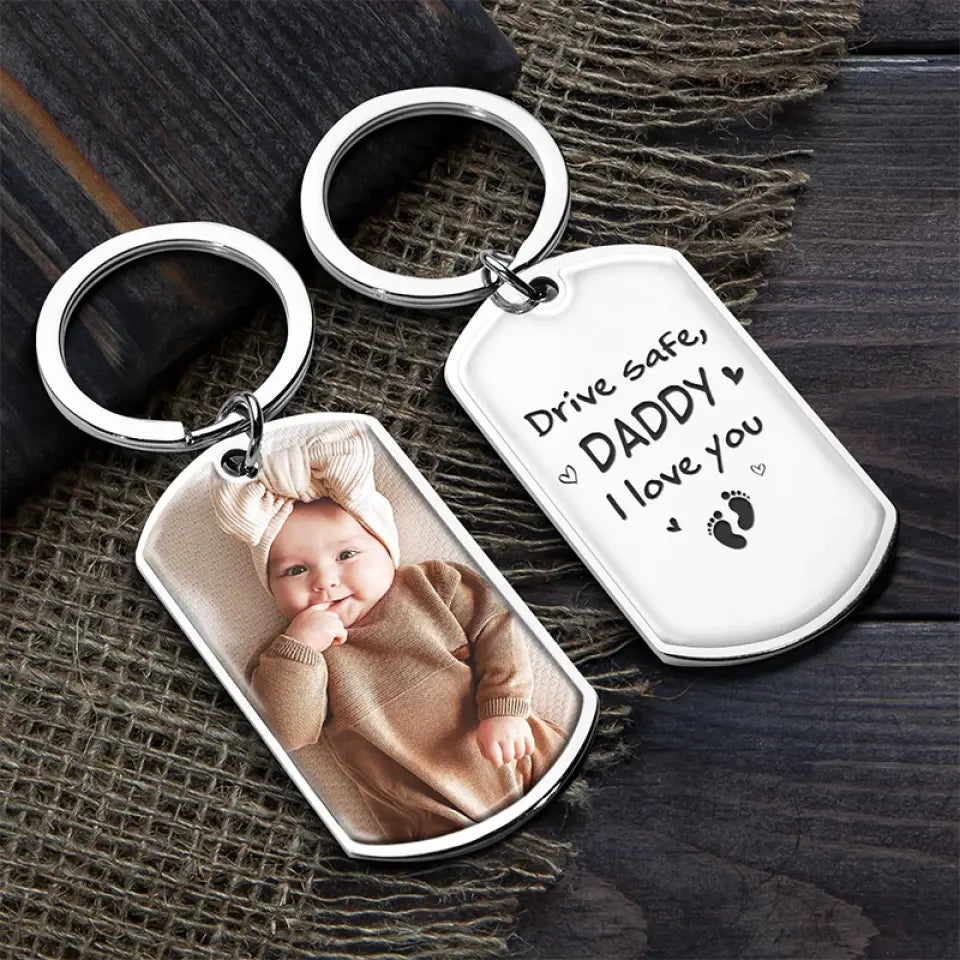 Porte-clés personnalisé avec photo « Papa, ta sécurité est notre priorité » - Cadeau d'anniversaire pour papa